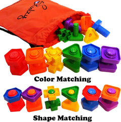 24-Piece Nuts and Bolts - Montessori Motor Skill Set for 18 Month+ Kids with Ebook
