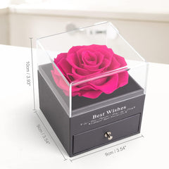 Preserved Real Rose with Necklace. Eternal Rose for Mom Wife Girlfriend Sister Ideas for Women on Mothers Day Birthday Anniversary Christmas Valentines Day (Deep Pink)