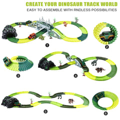 Dinosaur Toys Race Car Track Set, 240Pcs Flexible Track Playset with Play Mat for Kids Toddler Boys Girls Gift Ages 3 4 5 6 7 8 Year Olds