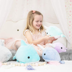 Blue Narwhal Stuffed Animal Plushie - Soft Kawaii Plush Toy - Cute Plushies for All Ages - Narwhali