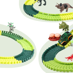 Dinosaur Toys Race Car Track Set, 240Pcs Flexible Track Playset with Play Mat for Kids Toddler Boys Girls Gift Ages 3 4 5 6 7 8 Year Olds