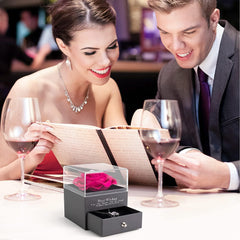 Preserved Real Rose with Necklace. Eternal Rose for Mom Wife Girlfriend Sister Ideas for Women on Mothers Day Birthday Anniversary Christmas Valentines Day (Deep Pink)