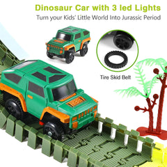 Dinosaur Toys Race Car Track Set, 240Pcs Flexible Track Playset with Play Mat for Kids Toddler Boys Girls Gift Ages 3 4 5 6 7 8 Year Olds