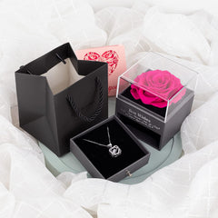 Preserved Real Rose with Necklace. Eternal Rose for Mom Wife Girlfriend Sister Ideas for Women on Mothers Day Birthday Anniversary Christmas Valentines Day (Deep Pink)