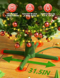 360-Dgree Rotating Christmas Tree Stand for up to 9Ft & 120Lb Artificial Trees, 4 Built-In Power Outlets Base with Remote Control, Sturdy Revolving Holder for 7.5Ft Xmas Tree