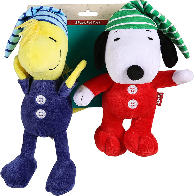 Holiday Plush Toys for Dogs | Peanuts Comics Dog Toys Snoopy and Woodstock Holiday Slumber Party Squeaky Dog Toys | Stuffed Animal Dog Toys, 9