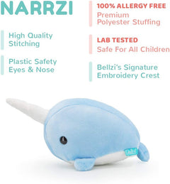 Blue Narwhal Stuffed Animal Plushie - Soft Kawaii Plush Toy - Cute Plushies for All Ages - Narwhali