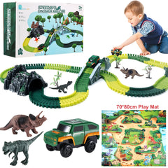 Dinosaur Toys Race Car Track Set, 240Pcs Flexible Track Playset with Play Mat for Kids Toddler Boys Girls Gift Ages 3 4 5 6 7 8 Year Olds