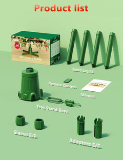 360-Dgree Rotating Christmas Tree Stand for up to 9Ft & 120Lb Artificial Trees, 4 Built-In Power Outlets Base with Remote Control, Sturdy Revolving Holder for 7.5Ft Xmas Tree